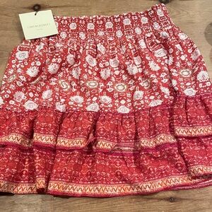 NWT Cynthia Rowley Smocked Ruffled Mini Skirt boho Prairie Southwestern L